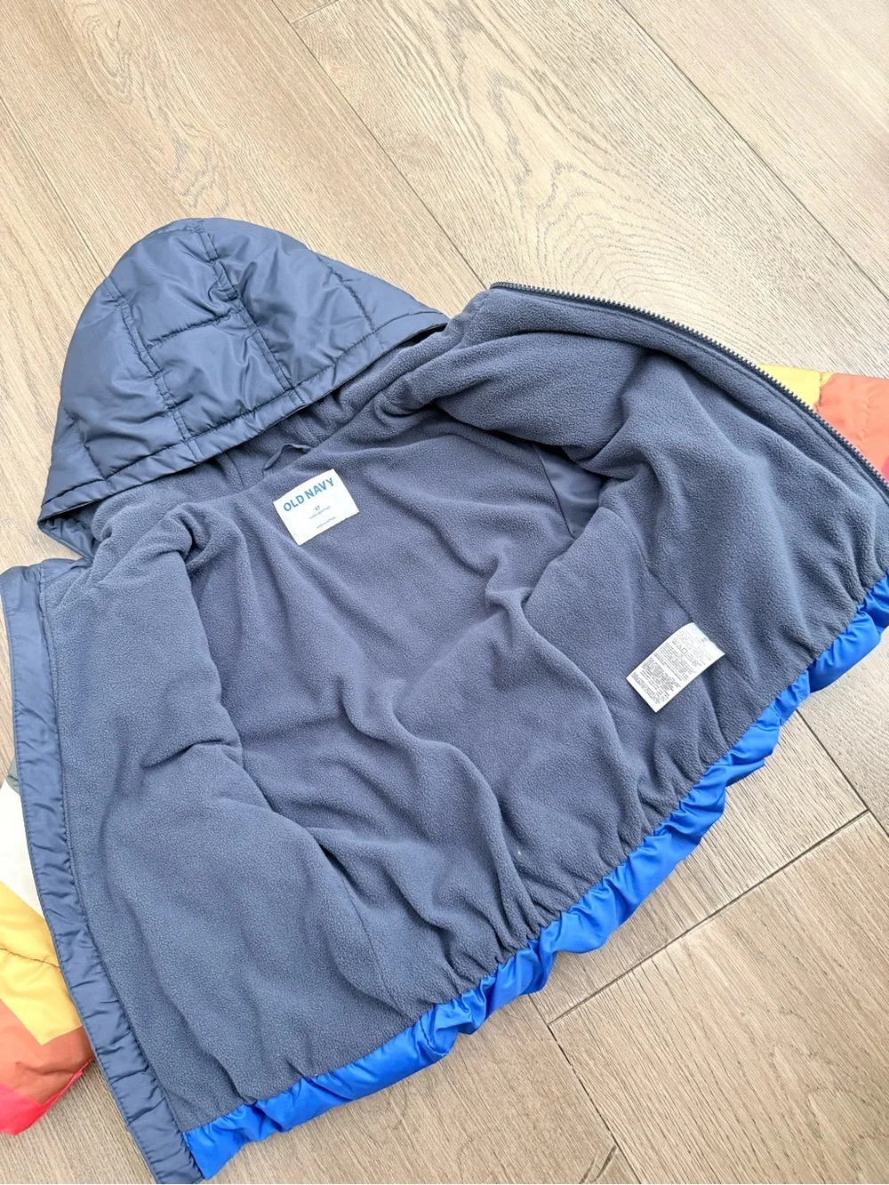 Old Navy Toddler Boy Fleece Lined Hooded Puffer Water Resistant Multi-color 4T